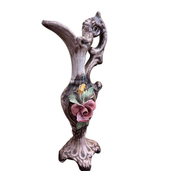 Vintage Italian Bassano Pottery Small Vases 3D Flowers Very Prettyr - Picture 1 of 3